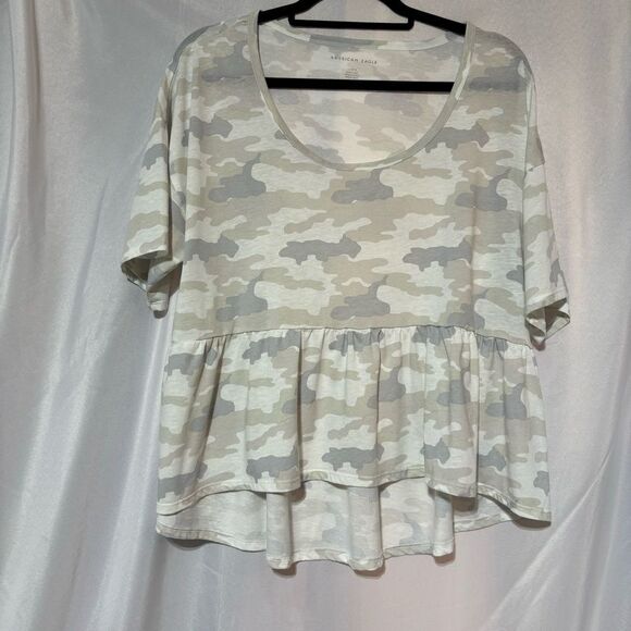 American Eagle Outfitters Tops - American Eagle Outfitters Camo Peplum Cropped Size L